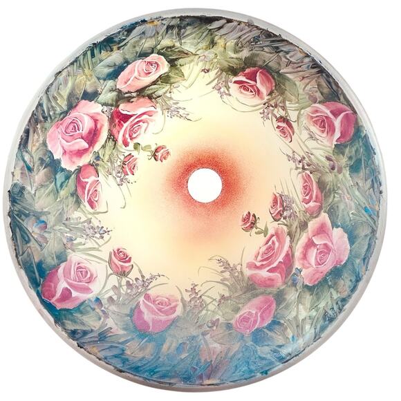 Vtg Reverse Painted Glass Lamp Shade ONLY Bell Shape 10 Inch Roses Floral - Picture 9 of 16